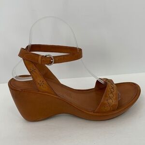 Marc Modavi wedge platform ankle wrap leather sandal shoe brown Y2K women 40 9
